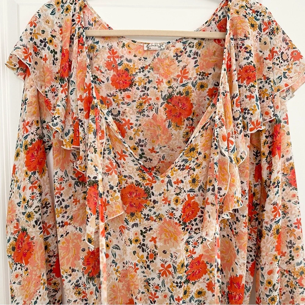 Free People Intimately Free Say It To Me Orange and Cream Bodysuit-Floral Blouse